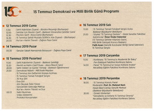 15 Temmuz  Demokrasi ve Milli Birlik Günü Programı